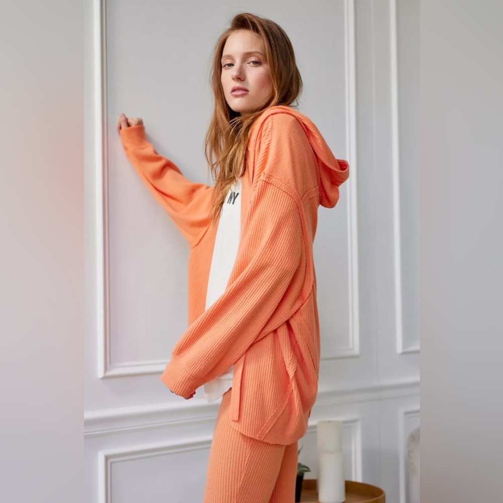 Urban Outfitters Sorbet Orange Open Front Hooded Cardigan Oversized - Picture 4 of 4